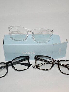 Gaoye Blue Light Glasses, 3 Pack, Matte Black, Leopard, Clear, NWT